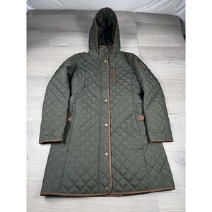 Ralph Lauren Jacket Womens S Green Olive Faux Suede Trim Long Full Zip Hooded